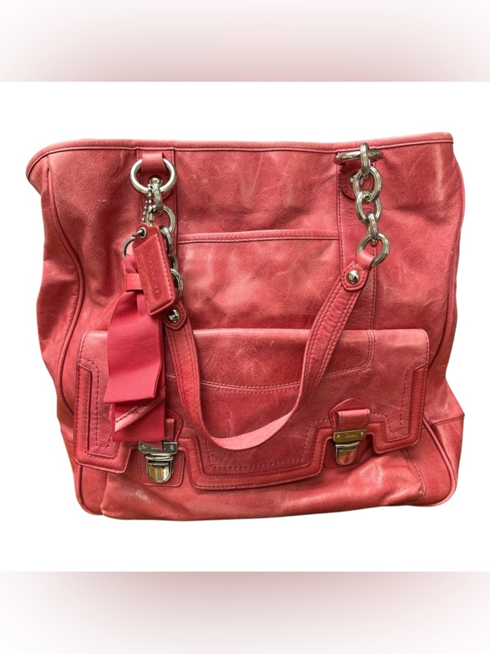 Coach Pink Poppy Camellia Tote Bag With Silver Hardware Tag Included (See Pics)